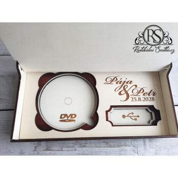 Dřevěná krabička "Vzpomínky na náš svatební den" na DVD disk a USB flash disk