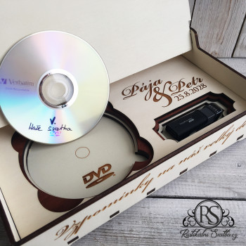 Dřevěná krabička "Vzpomínky na náš svatební den" na DVD disk a USB flash disk