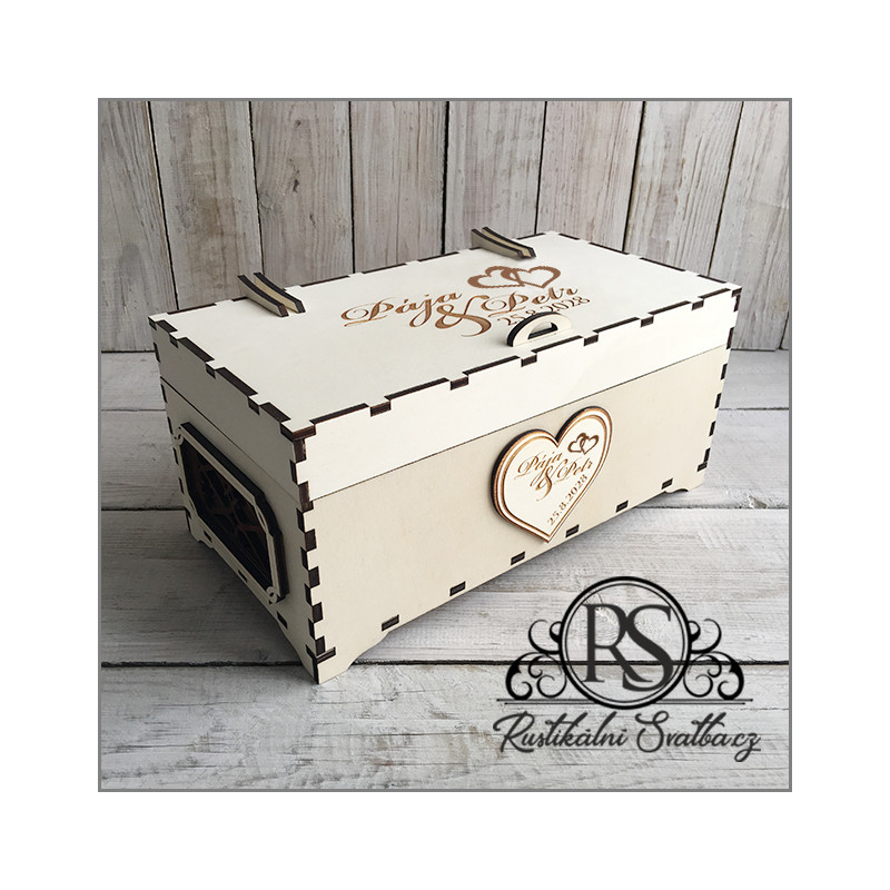 Dřevěná svatební krabička s vysokým víčkem velká na cukroví, nebo cokoli jiného