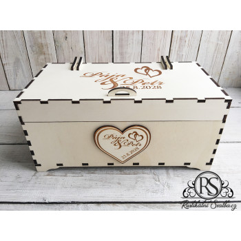 Dřevěná svatební krabička s vysokým víčkem velká na cukroví, nebo cokoli jiného